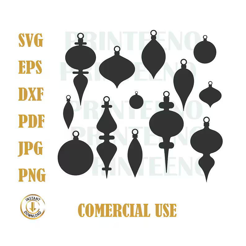 Christmas Baubles SVG Bundle | Xmas Ornament Shapes Cut File for Cricut, DXF EPS PDF PNG JPG