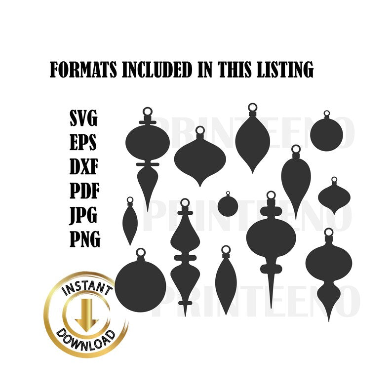 Christmas Baubles SVG Bundle | Xmas Ornament Shapes Cut File for Cricut, DXF EPS PDF PNG JPG