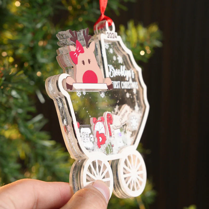 Personalized Baby's First Christmas Ornament 2026 | 4D Shaker Carriage Keepsake, New Baby Gift
