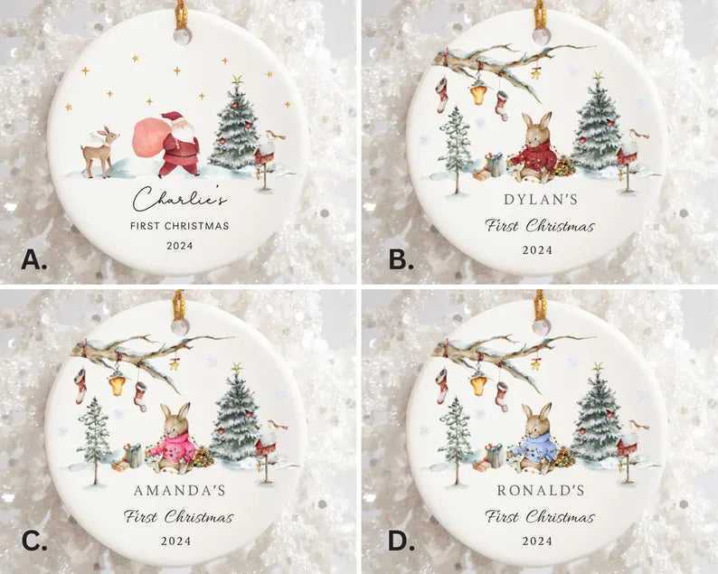 Baby Girl's First Christmas Ornament 2026 | Personalized Ceramic Keepsake & New Baby Gift