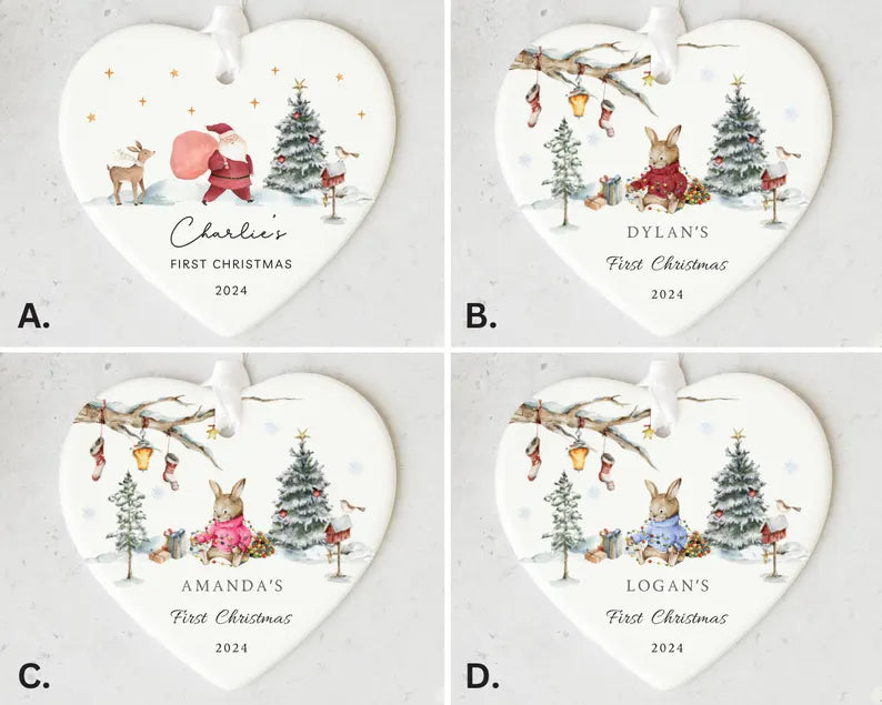 Baby Girl's First Christmas Ornament 2026 | Personalized Ceramic Keepsake & New Baby Gift