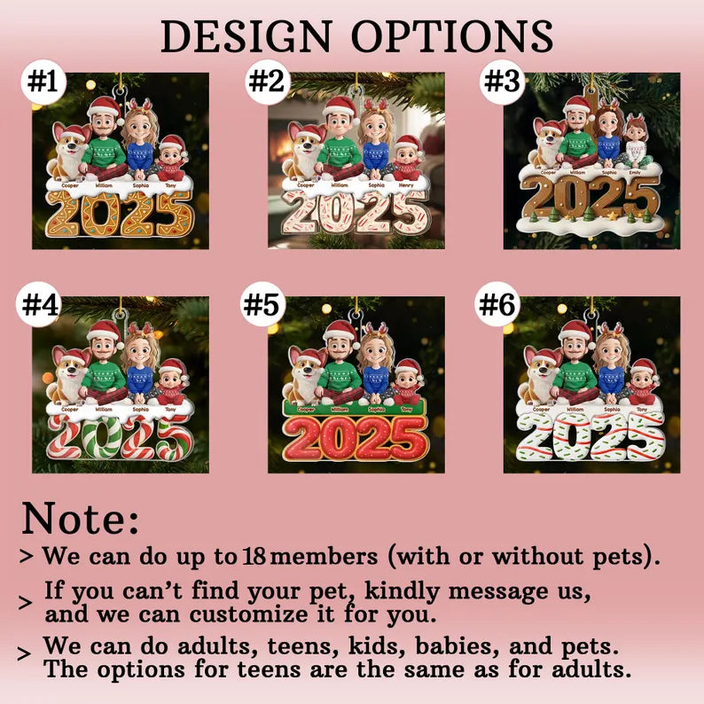 Personalized Family & Pet Christmas Ornament 2026 | Custom Family of 3, 4, 5 with Dog or Cat Keepsake