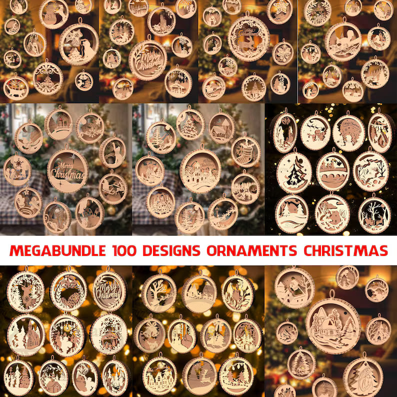 100 Christmas Ornaments Laser Cut Files | SVG Mega Bundle for Glowforge, xTool & LightBurn, Digital Download