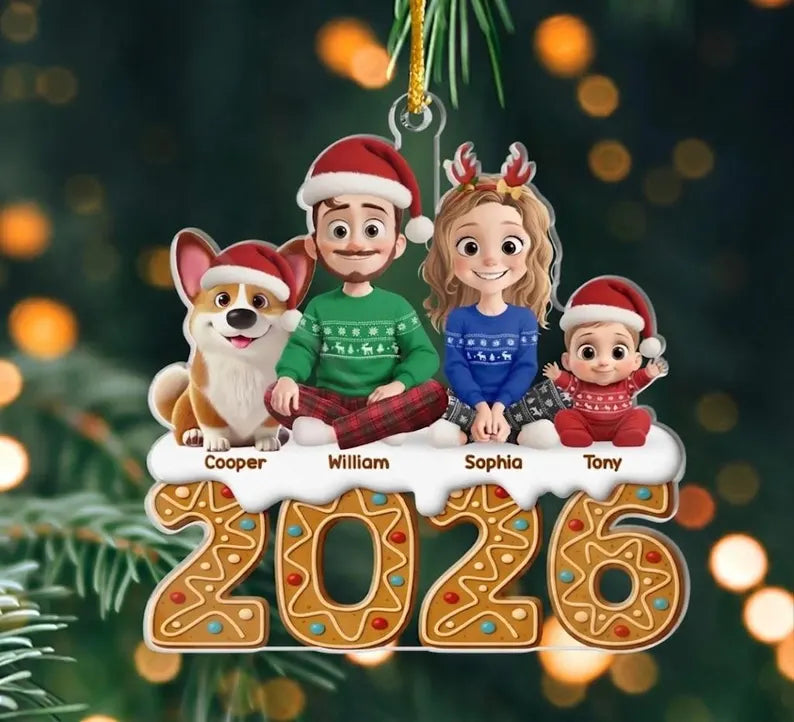 Personalized Family & Pet Christmas Ornament 2026 | Custom Family of 3, 4, 5 with Dog or Cat Keepsake