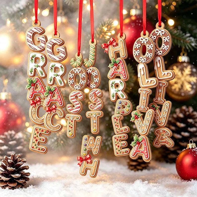 Personalized Gingerbread Alphabet Ornament | Custom Kids Name Christmas Ornaments for Family