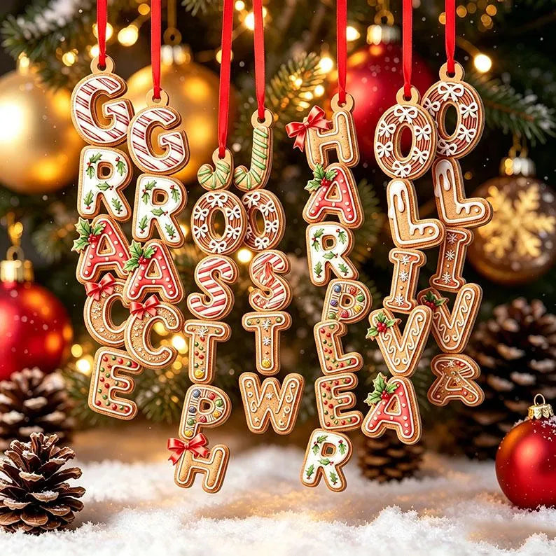 Personalized Gingerbread Alphabet Ornament | Custom Kids Name Christmas Ornaments for Family