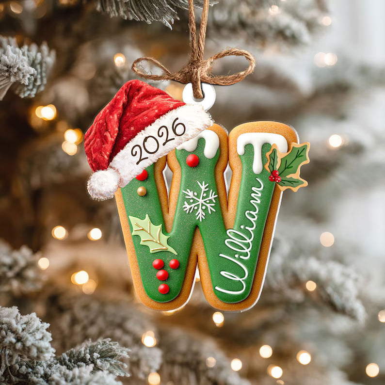Personalized Gingerbread Kids Name Ornament | Custom Christmas Stocking Tag & Kids Gift