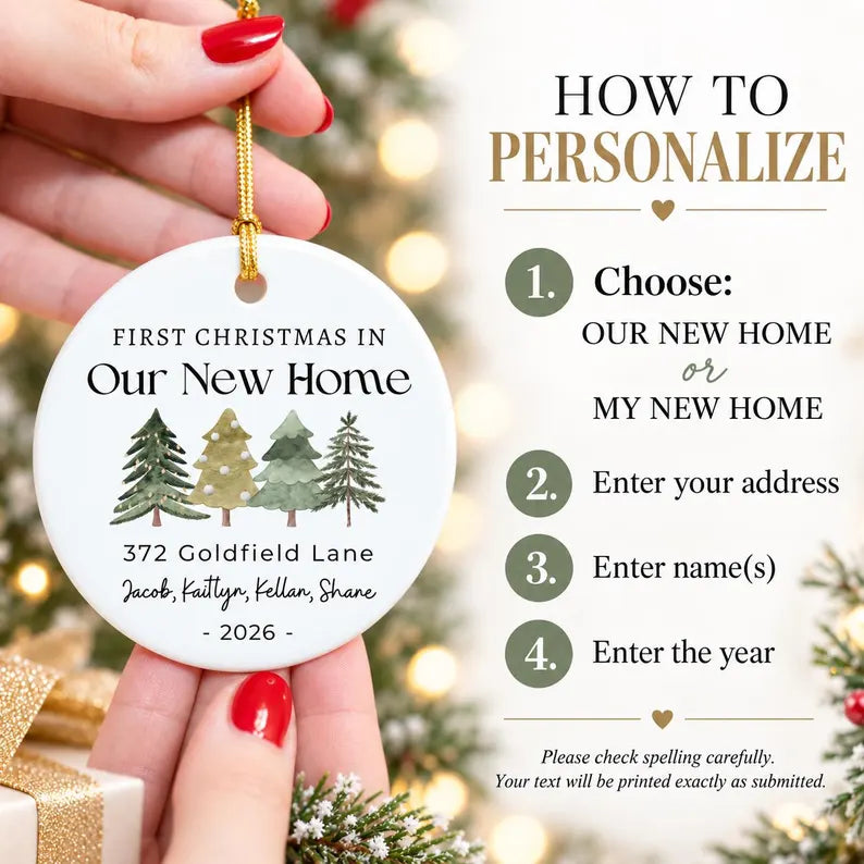 First Christmas in Our New Home Ornament 2026 | Personalized New House Keepsake Gift