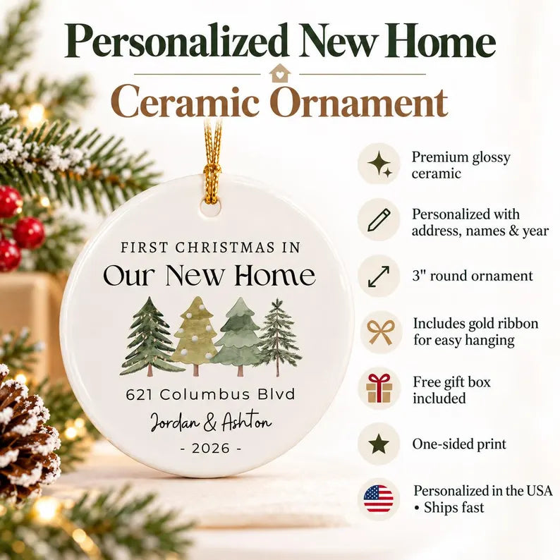 First Christmas in Our New Home Ornament 2026 | Personalized New House Keepsake Gift