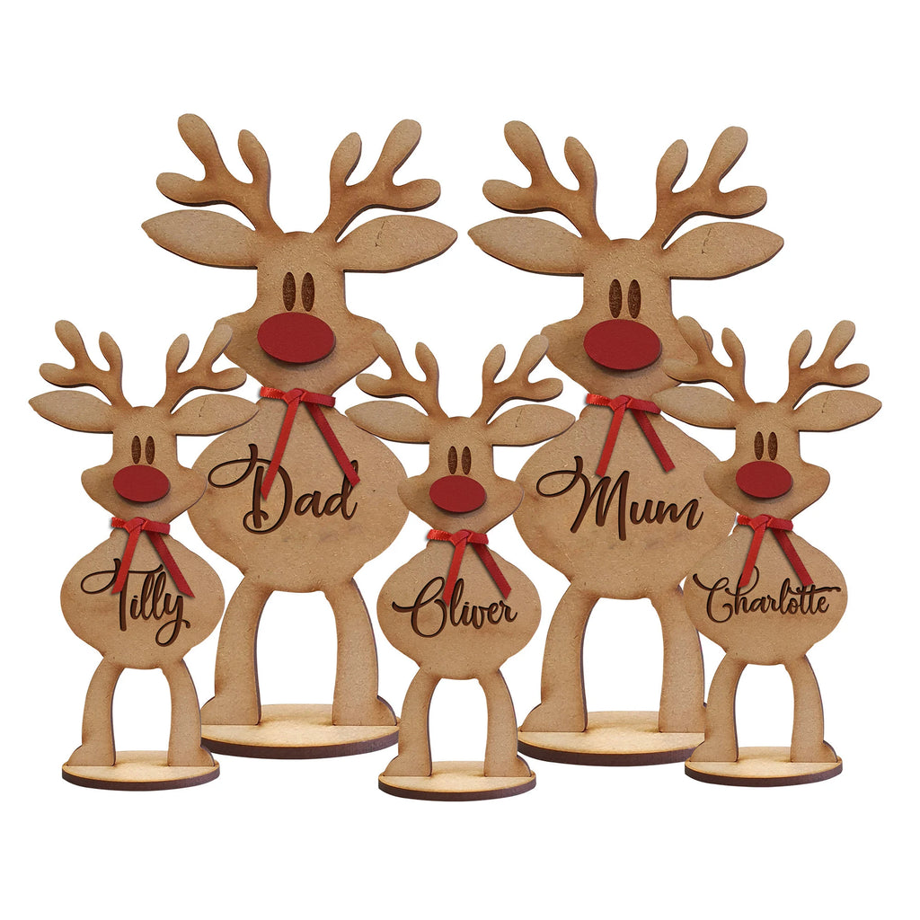 Personalised Wooden Reindeer Place Name Setting | Freestanding Family Christmas Table Decoration