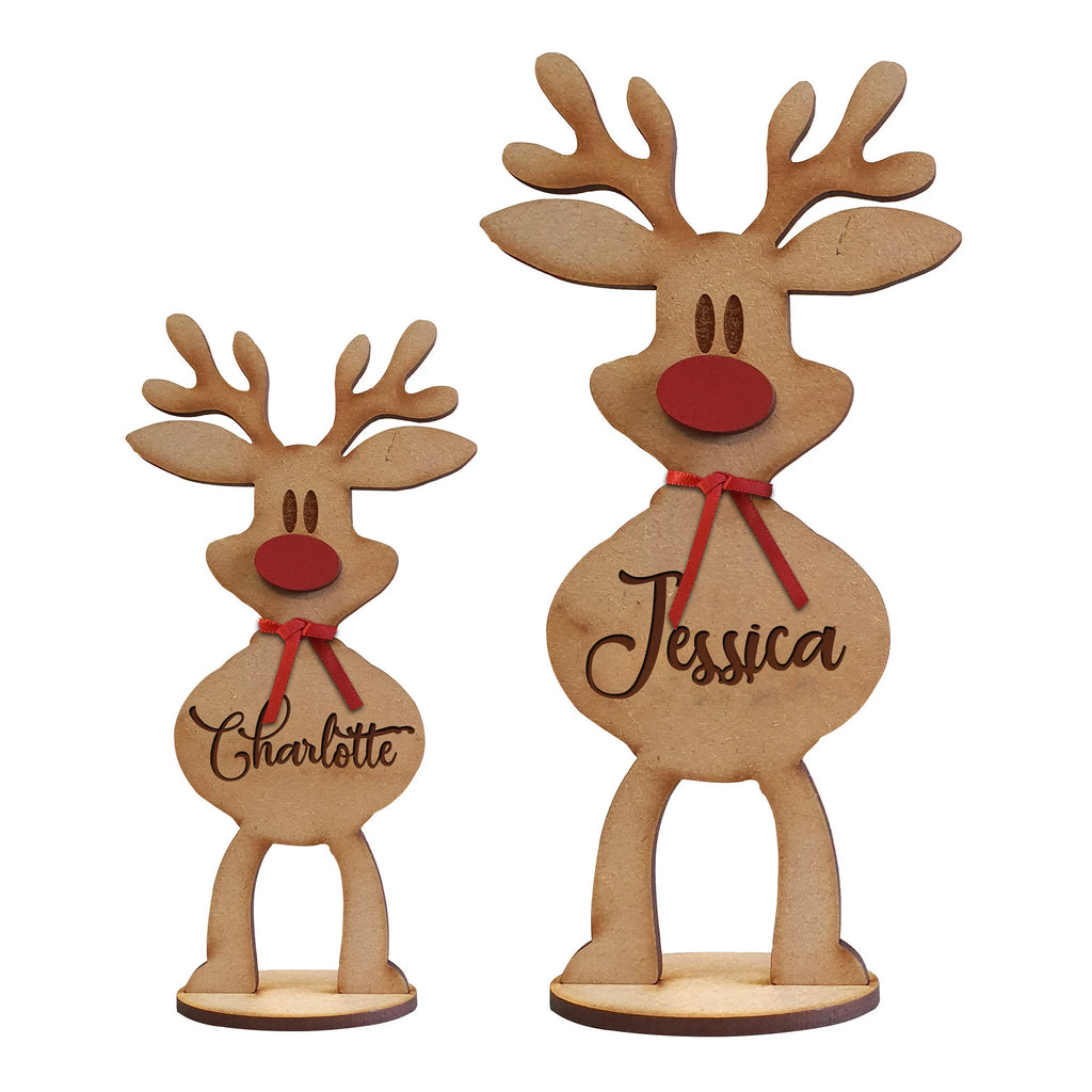 Personalised Wooden Reindeer Place Name Setting | Freestanding Family Christmas Table Decoration