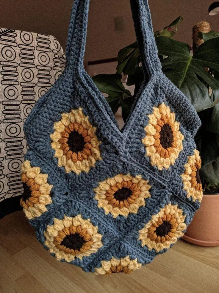 Sunflower Granny Square Crochet Bag Pattern | Easy PDF Tote Bag Pattern, Instant Download