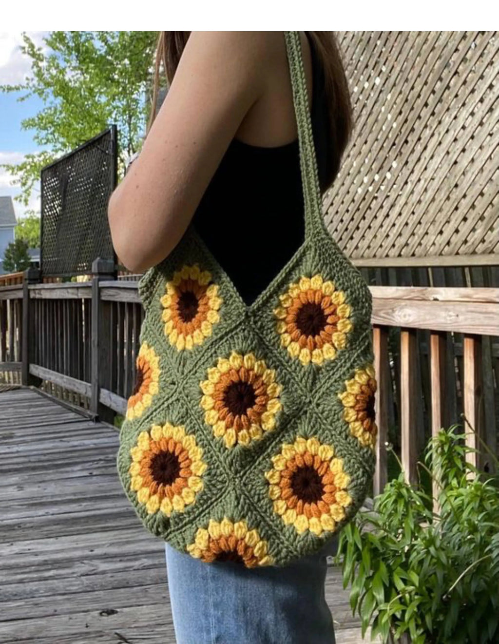 Sunflower Granny Square Crochet Bag Pattern | Easy PDF Tote Bag Pattern, Instant Download
