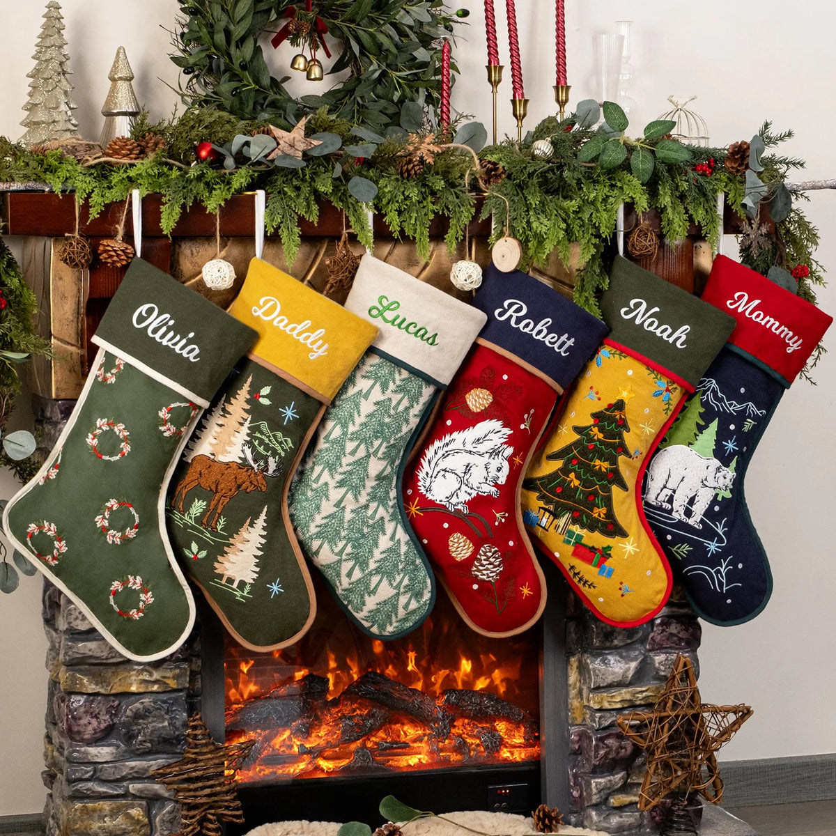 Personalized Christmas Stocking | Rustic Farmhouse Embroidered Name Stocking for Family, Vintage Xmas Decor