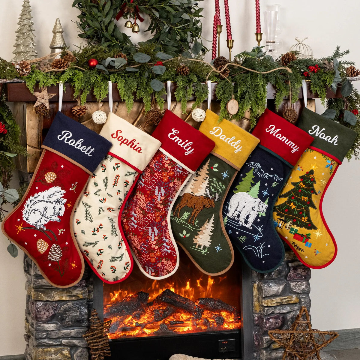 Personalized Christmas Stocking | Rustic Farmhouse Embroidered Name Stocking for Family, Vintage Xmas Decor
