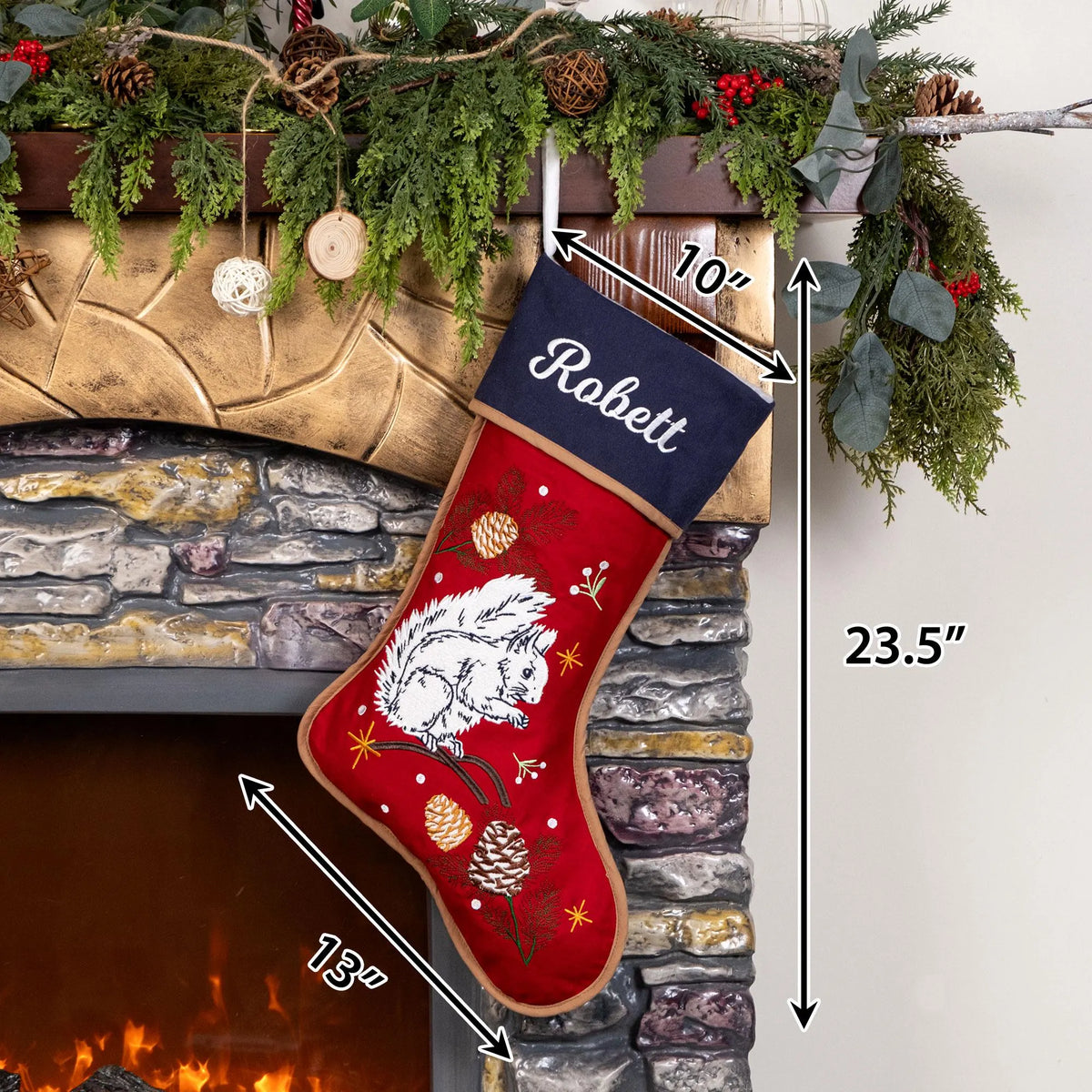Personalized Christmas Stocking | Rustic Farmhouse Embroidered Name Stocking for Family, Vintage Xmas Decor