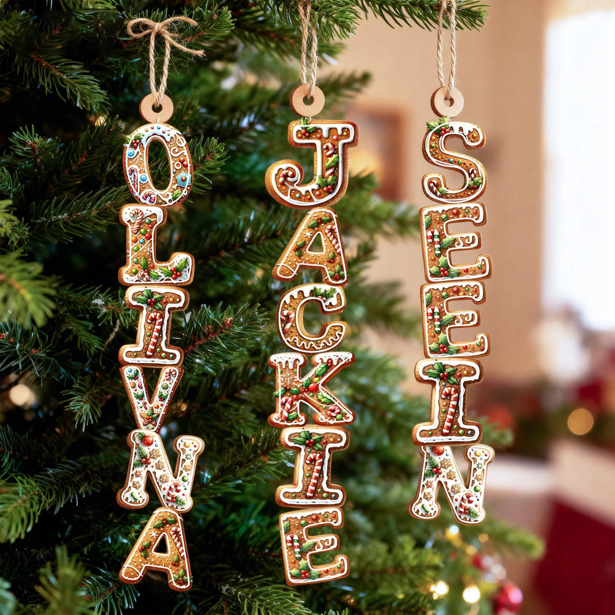 Personalised Gingerbread Letter Ornaments with Name | 2026 Christmas Stocking Tags & Keepsake