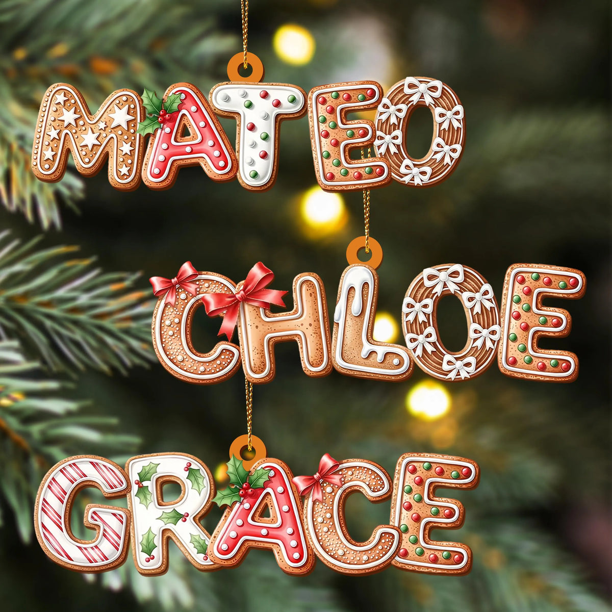 Personalised Gingerbread Alphabet Baubles | Custom Christmas Name Tags & Kids Tree Decorations