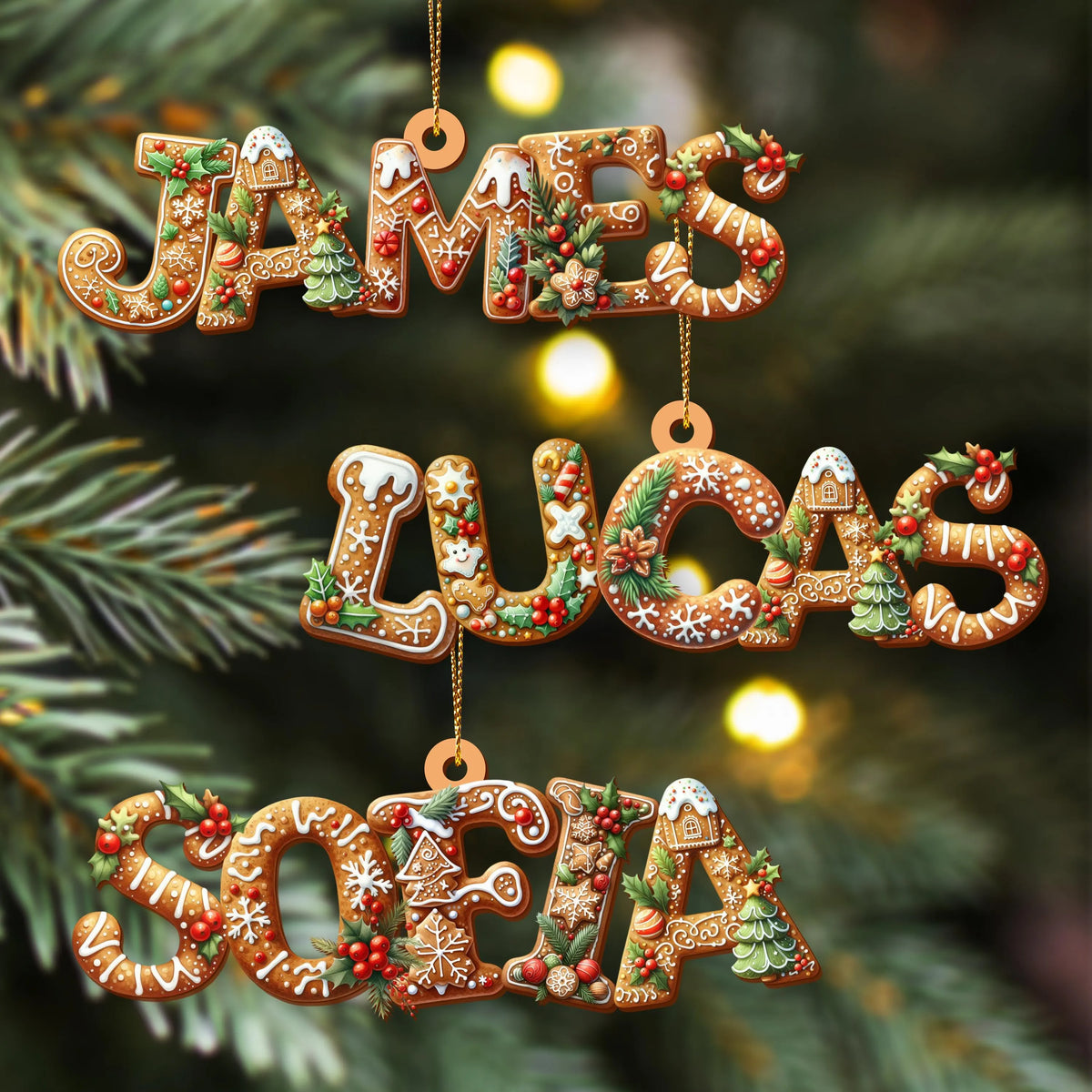 Personalised Gingerbread Alphabet Baubles | Custom Christmas Name Tags & Kids Tree Decorations