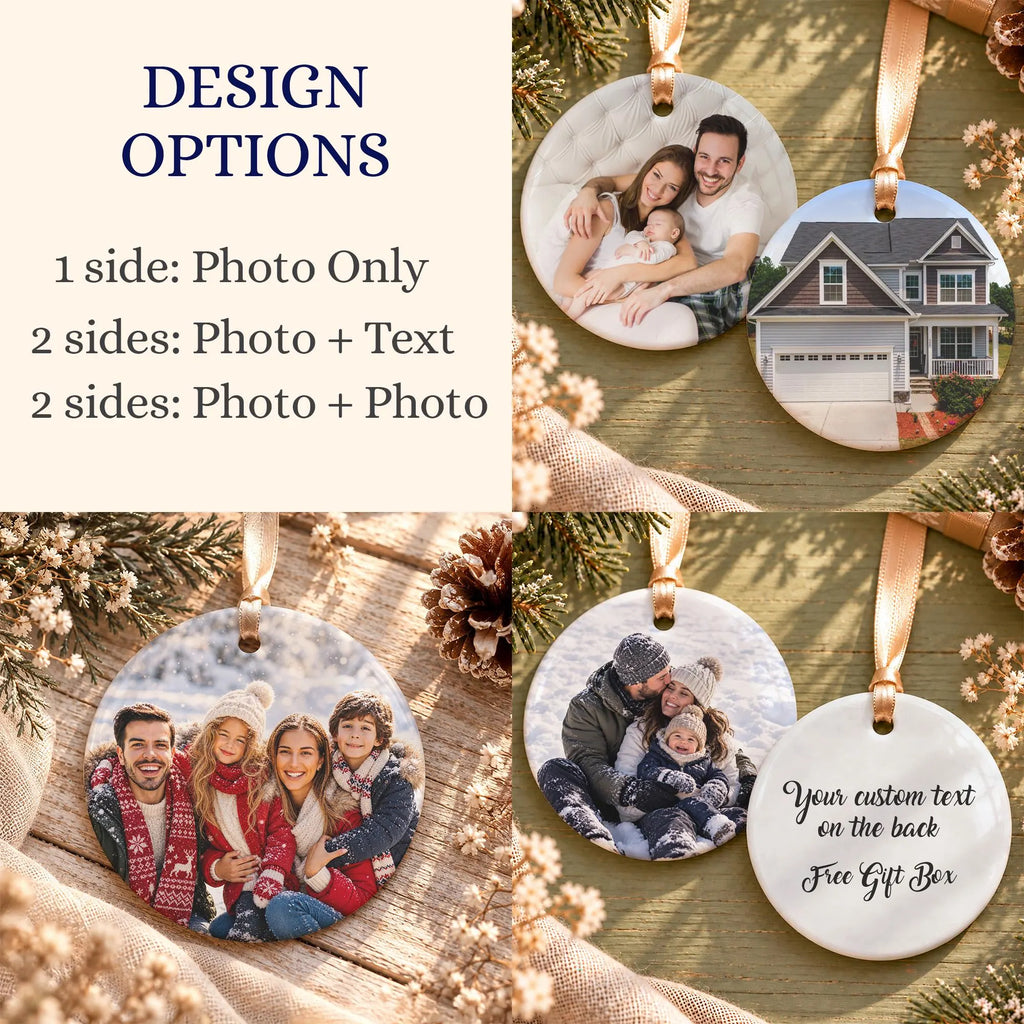 Custom Photo Christmas Ornament 2026 | Personalized Double-Sided Picture Ornament, Front & Back