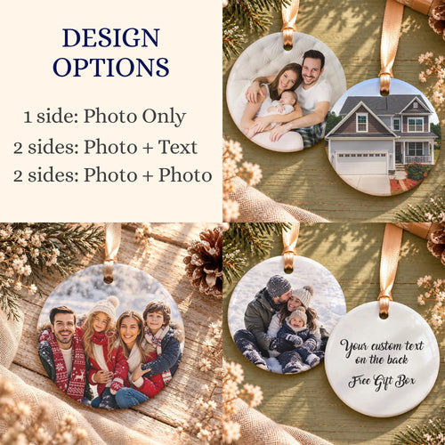 Custom Photo Christmas Ornament 2026 | Personalized Double-Sided Picture Ornament, Front & Back