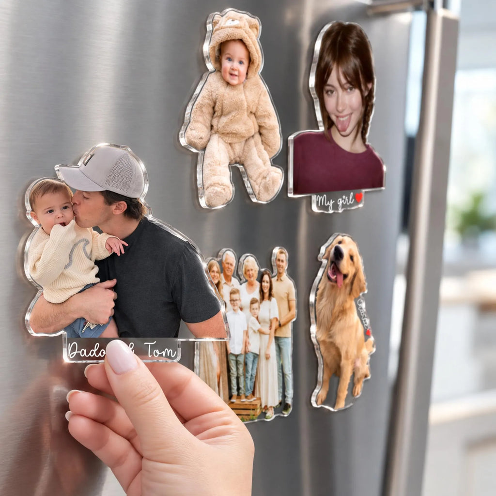 Custom Family Photo Magnet | Personalized Acrylic Picture Fridge Magnet, Christmas Gift & Decoration