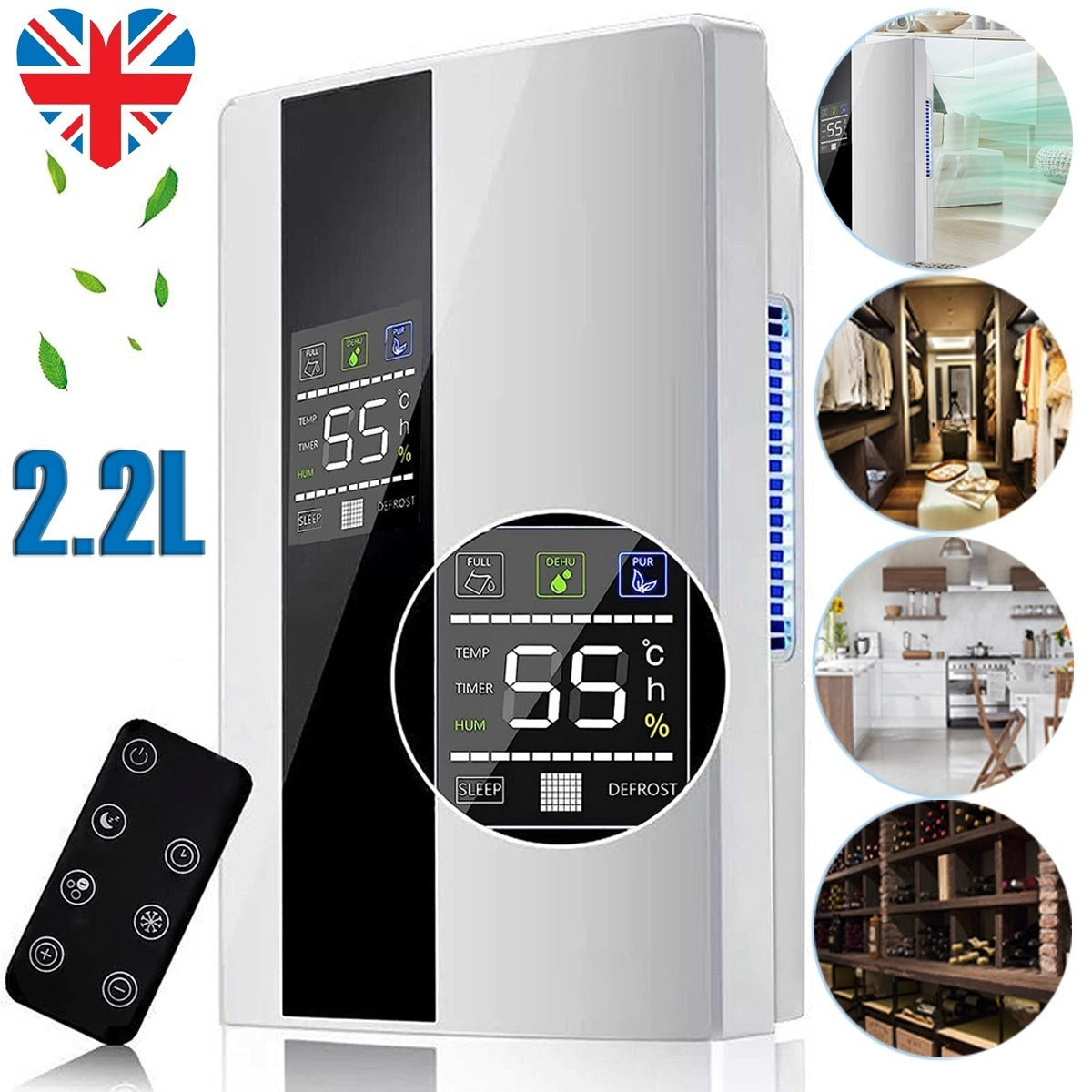 2.2L Large Portable Dehumidifier – Quiet Home Air Dryer for Moisture, Damp & Mould