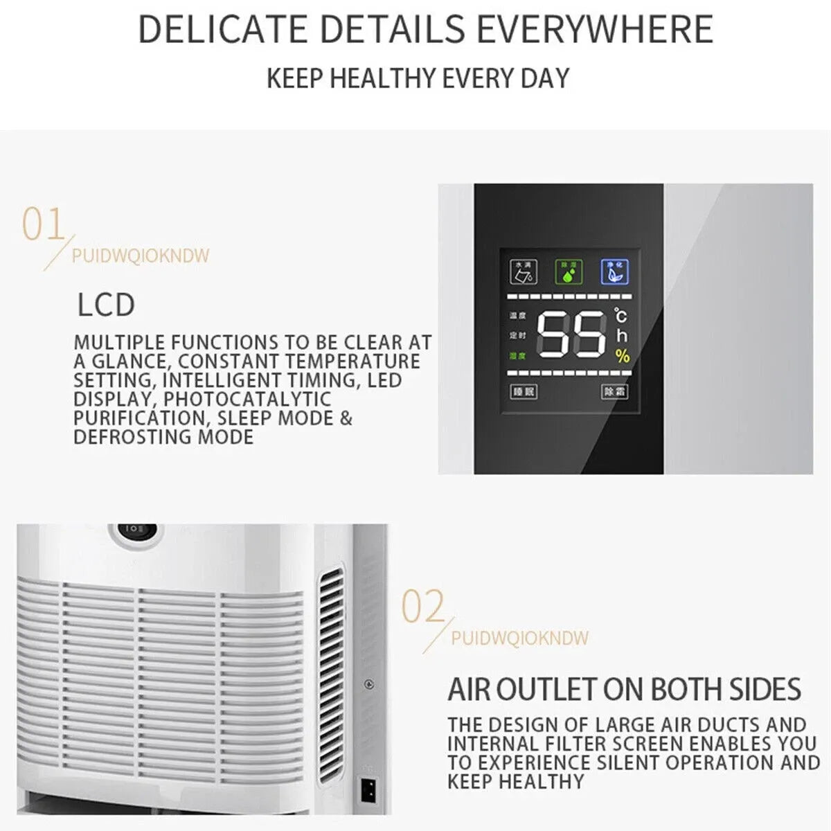 2.2L Large Portable Dehumidifier – Quiet Home Air Dryer for Moisture, Damp & Mould